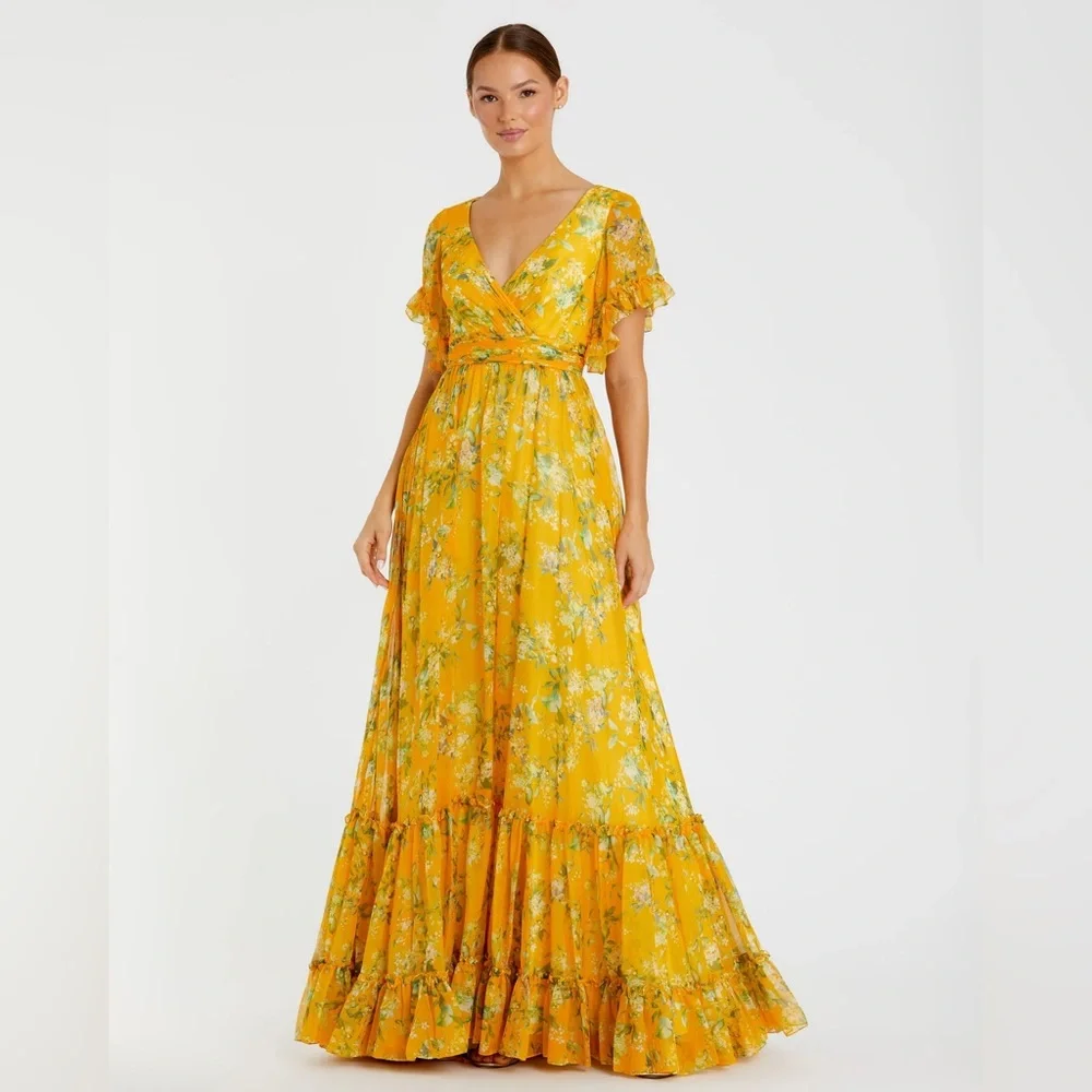IEENA FOR MAC DUGGAL Flounce Sleeve Floral Maxi Dress - Picture 1 of 5